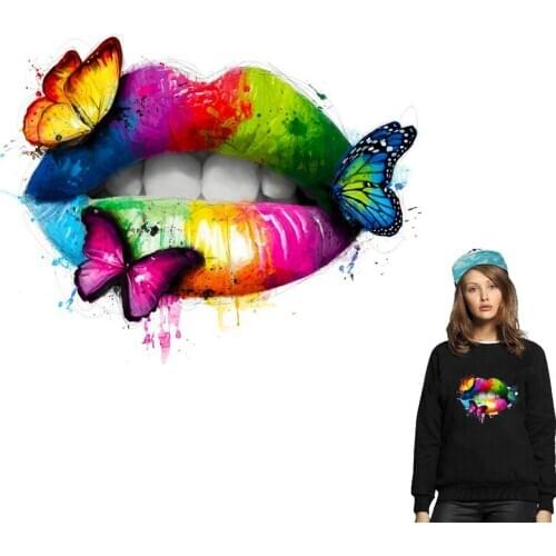 Prajna Sexy Colorful Lip Stickers Heat Transfers For Clothes Patches Punk Iron On Transfers Clothing Applique For Jacket Ironing