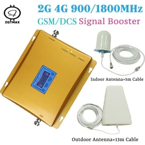 ZQTMAX 2g 4g Repeater gsm cell phone Mobile Signal Booster lte cellular amplifier 900 1800 repeater with antenna accessories