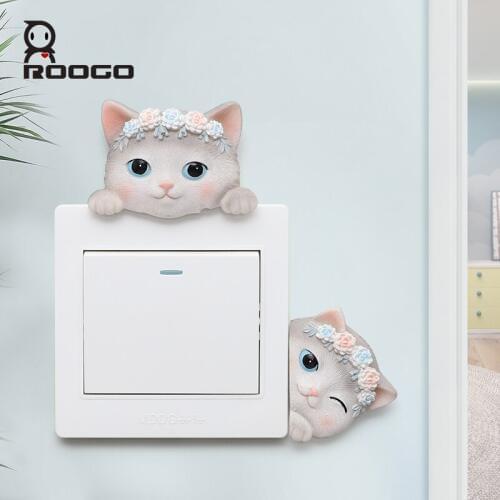 Roogo Polyresin 3M Sticker Switch Wall And Cabinet Stick The Fairy Cat Switch Sticker Home Living Room Office Decoration