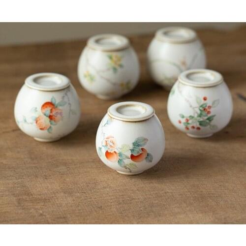 Hand Painted Ceramic Tea Pot Small Pu'er White Tea Tea Caddy Handmade Tea Warehouse Small Jar Vintage Persimmon Osmanthus