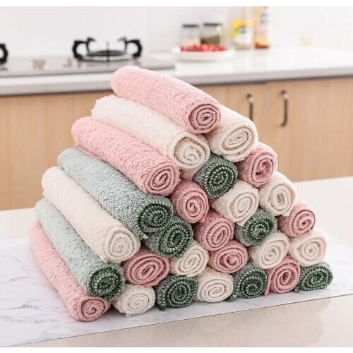 10pcs/lot Home Cleaning Cloth Kitchen Dish Wipe Microfiber Towels 24*24cm Absorbent Thicker Cloth Rag for Table Desktop
