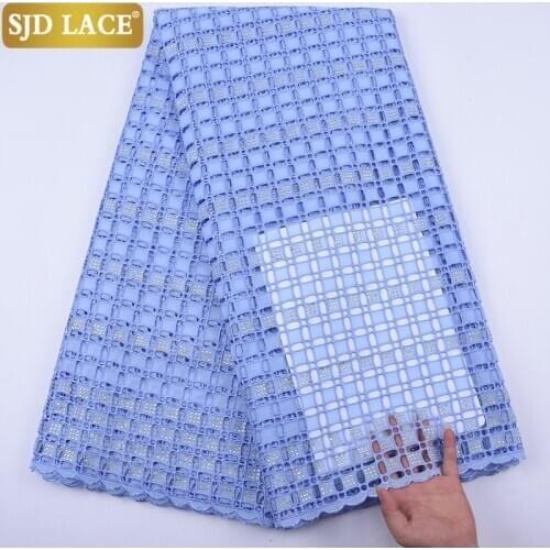 SJD LACE Sky Blue High Qualiy African Lace Fabric Heavy Eyelet Holes Swiss Voile Lace In Switzerland For Wedding Party Sew A1977