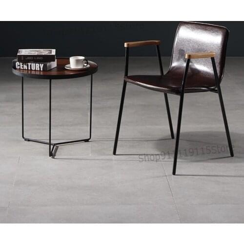 Nordic Loft Iron Chair Industrial Style Home Leather Dining Chair Modern Simple Creative Office Negotiation Armchair