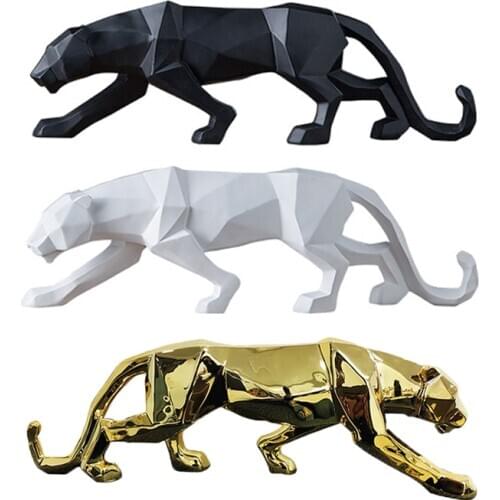 Modern Panther Statue Animal Figurine Abstract Geometric Resin Leopard Sculpture Home Desktop Decoration Ornament Accessories