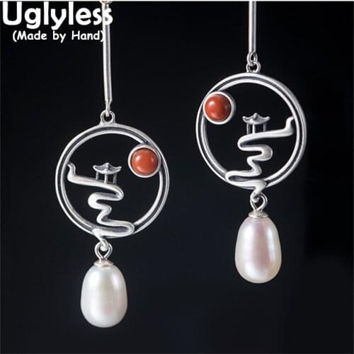 Uglyless Oriental Charm Sky Palaces China Chic Jewelry Sets Women Agates Pearls Earrings Pendants Necklaces NO Chains 925 Silver