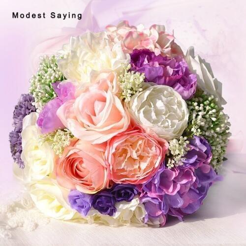 Pack with Box Lavender Style Artificial Rosette Wedding Flowers Bouquets 2017 New Bridal Bridesmaid Bouquet Wedding Accessories