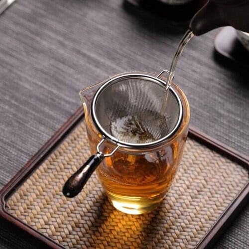 Vintage Chinese Tea Infuser Stainless Steel Dual Mesh Tea Strainer Loose Leaf Tea Filter Ceramic Handle Gongfu Tea Accessories