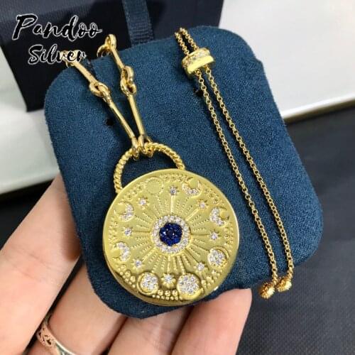 High Quality S925 Sterling Silver Jewelry 1:1 Copy,Yellow Silver Embellished Sun & Moon Medal Adjustable Necklace For Women GiFT