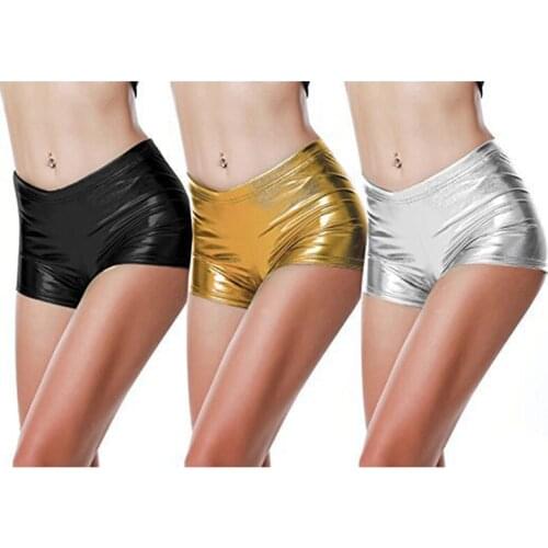 PU Leather Shorts Womens Sexy Slim Summer New Bright Leather Three-point Smooth Shorts High Waist Push Up Elastic Waist