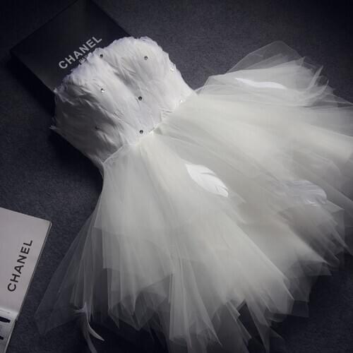 Sexy Tube Top Evening Feather White Short Princess Tutu Evening Dresses Vestidos De Fiesta Formal Dresses Evening Gown Ball Gown