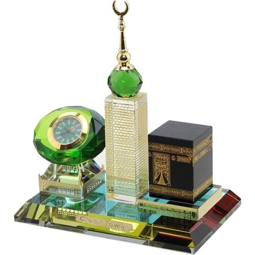 3D Muslim Crystal Ramadan Miniature Ornaments Clock Tower Islamic Building Sculpture Handicraft Souvenir for Room Car Desktop