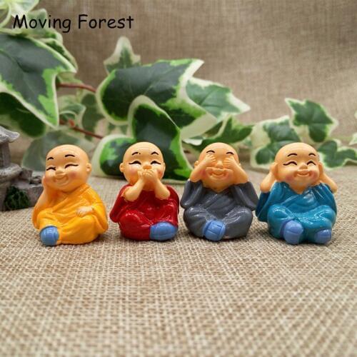 4pc Buddhist Monk Buddha Miniature Fairy Garden Home Decoration Craft Micro Landscaping Decor DIY Gift