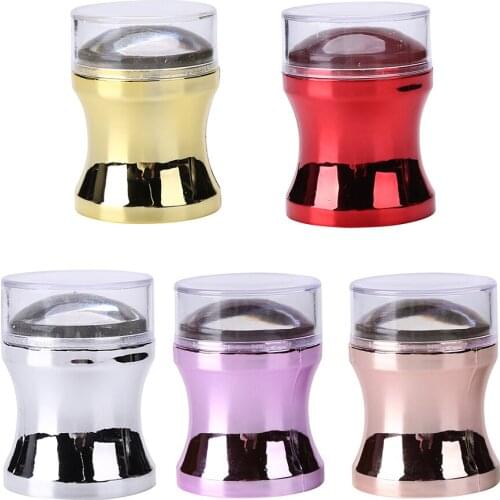 5 Colors Mirror Nail Stamper Clear Silicone Head Manicure Scraper Polish Transfer Template Kits with Cap Nail Art Stamping Plate