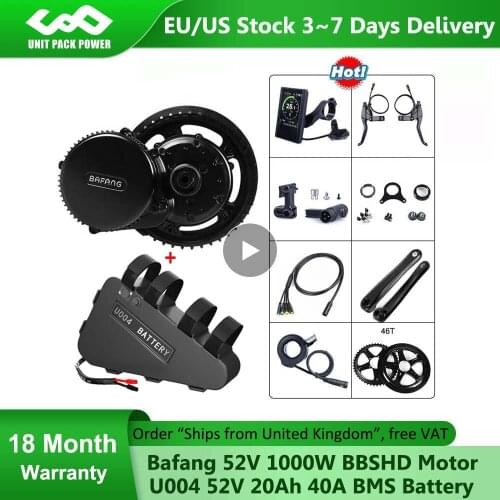 Bafang 48V 1000W BBSHD Mid Drive Electric Bicycle Motor 8Fun BBS03 Conversion Kit With 52V 20Ah Triangle Li-ion eBike Battery