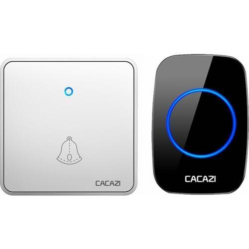 CACAZI Home Wireless Doorbell Waterproof 300M Remote 60 Chimes CR2032 Battery Transmitter Night Light Receiver US EU UK Plug