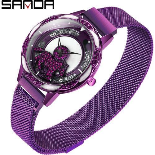 SANDA Women Watch Top Luxury Crystal Ladies Watches 360 Degrees Rotation Dial Waterproof Quartz Clock Girls relogio feminino