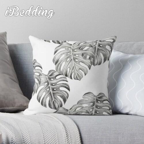 Black And White Monstera Leaf Pattern Throw Pillow Cushion Cover Polyester Throw Pillows Case On Sofa Home Living Room Decor