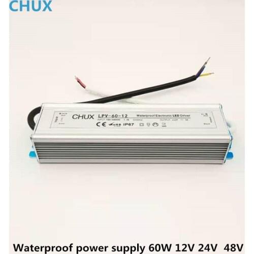 CHUX 60W Switching Power Supply 12V 24v 48V 15V LED Water Proof type LPV60W China Manufacture LED Driver Electronic Tube Light