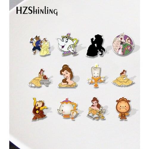 Beauty and the Beast Acrylic Lapel Pins Cartoon Badges Resin Epoxy Pins Deco for Jewelry Accessories