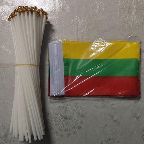 KAFNIK,50 PCS Promotion Wholesale Small Lithuania Hand Waving National Flag 14*21cm Polyester Flag Free Shipping