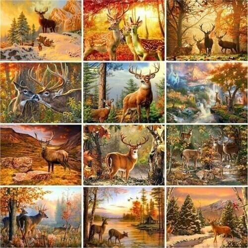 HUACAN DIY Pictures By Number Deer Drawing On Canvas Painting By Numbers Hand Painted Paintings Art Animal Kits Home Decoration