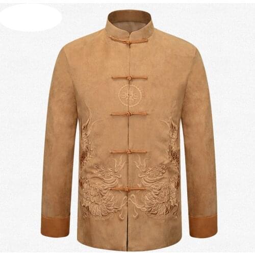 Yellow Brand Chinese Traditional Mens Embroider Dragon Kung Fu Jackets Coats Outerwear