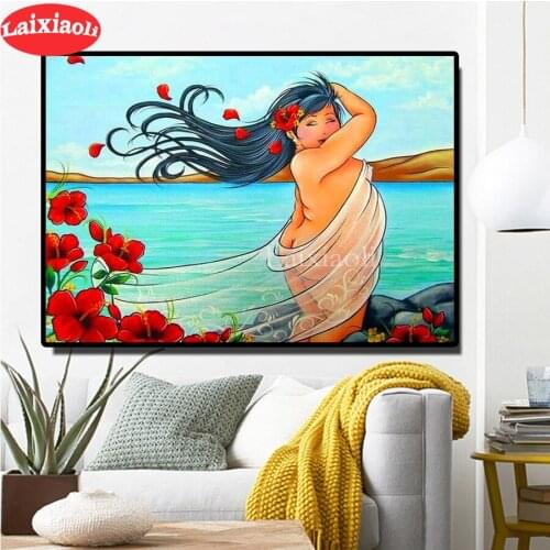 Laixiaoli Diamond Embroidery sale,fat lady,5d Diy Diamond Painting cross stitch full Square round Diamond Mosaic Home Decoration