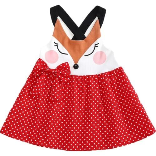 2020 New Infant Kids Summer Dress Cartoon Fox Hot Sales For Girls Dresses Cotton Cross Straps Princess Baby Girl Clothing
