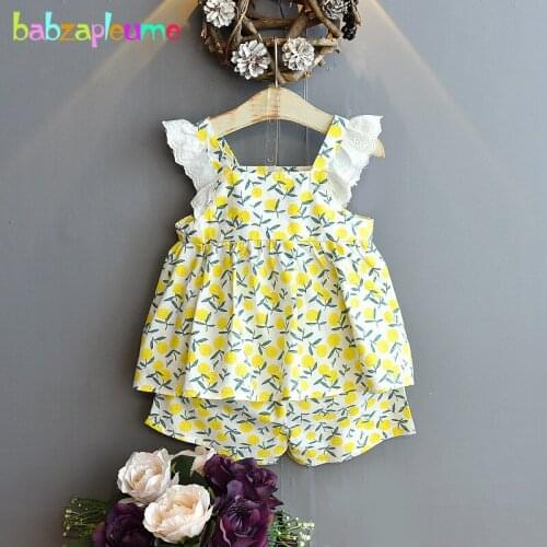 Summer Toddler Clothes Baby Girls Boutique Outfits Cute Sleeveless Cotton T-shirt+Loose Shorts Little Girls Clothing Set BC2066