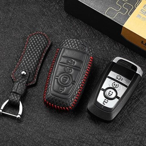 Luckeasy Leather Key Cover For ford mondeo ecoboost 2017 2018 3/4 button car Remote Control case G3