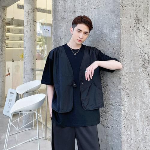 Men Splice Short Sleeve Casual White Black T-shirt Male Women Japan Style Streetwear Retro Hip Hop Couple Tee Shirts