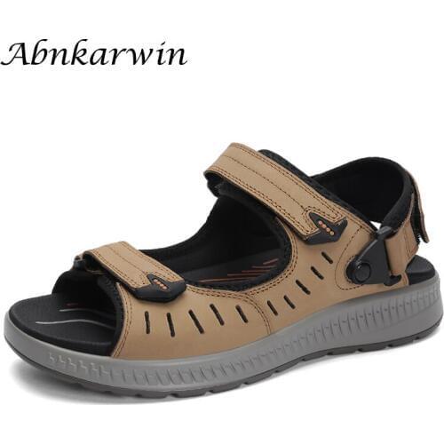 Genuine Leather Leisure Hook Loop Mens Sandals Outdoor Summer Sandalias Hombre Cuero Sandal Man Leather Real Sandles Casual 48s