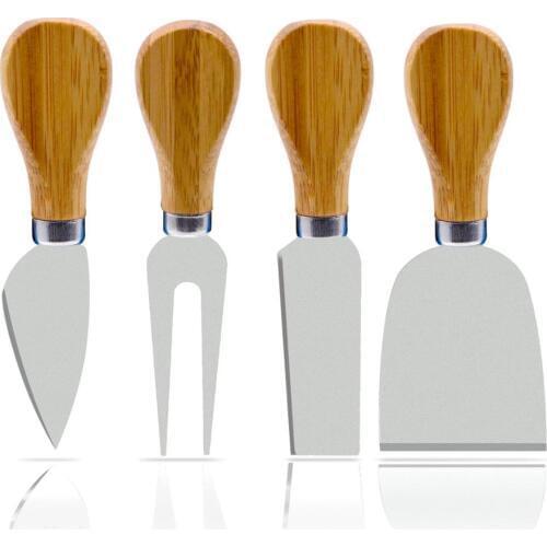 LMETJMA 4 Pcs Cheese Knives Set Stainless Steel Cheese Slicer Cutter with Wooden Handle Cheese Butter Spreader Set KC0269