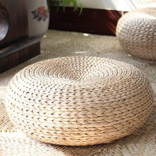 Natural Straw Sitting Cushion Tatami Floor Mat Pouf Pure Hand Woven Living Room Worship Seat Mat 40cm