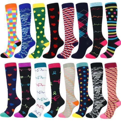 New Multicolor Mens Women Compression Socks Running Medical Sports Casual Calf Support Stockings S/M-L/XL