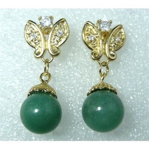 Charm 12mm green natural jade butterflyy earring