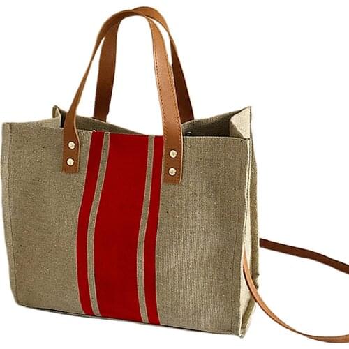 Women bag Solid Womens Pouch Canvas Handbags Women Stripe Color Block Canvas Bag Large Capacity Tote Shoulder Crossbody Pouch