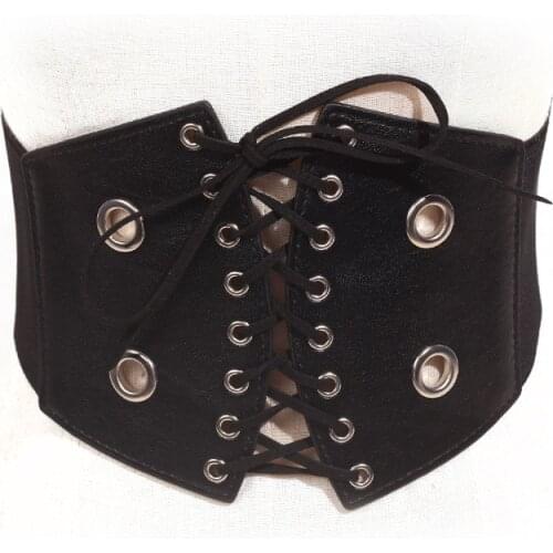 Medieval Retro Ladies Girdle Fashion Women Elastic Stretch Wide Band Corset Waist Belt Black Lace Up Black Tassel Casual Belts