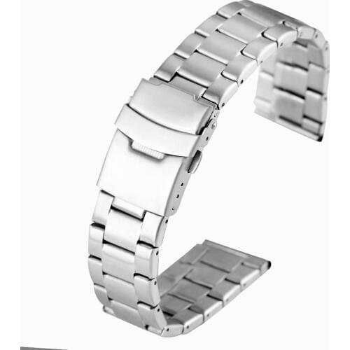 Silver Watch Band Bracelet Premium Stainless Steel Strap 20/22 MM Folding Clasp with Safety Buckle Watchband horloge bandjes