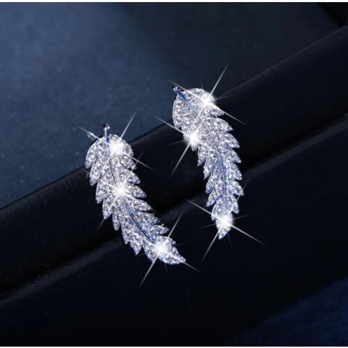 Cxwind Sprking Crystal Olive Leaf Earrings Cuff Ear Climbers Wedding Jewelry Leaves Branch Stud Earring Women Bridal Brincos