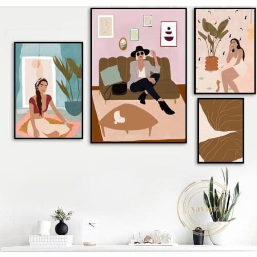 Modern Abstract Fashion Girl Portrait Retro Posters and Prints Nordic Wall Art Canvas Painting Modular Picture for Bedroom Decor