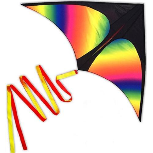 Outdoor Fun Sports HUGE Rainbow Delta Kites for Kids 150cm With 3m Long Tail With Handle And String Good Flying