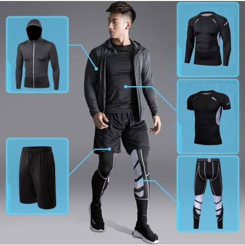 Mens Training Sportswear Set Gym Fitness Compression Sport Suit Jogging Tight Tracksuits Quick Dry Sports Wear Fit Clothes
