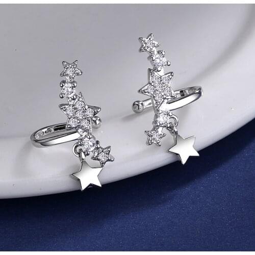 Dazzling Stackable Star CZ Zircon earrings for Women silver color tassel star Mosaic CZ Zircon female Earrings Jewelry