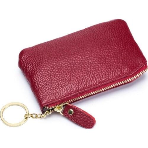 Ultra-thin Cow Leather Women Coin Purse Cowhide Zipper Coin Wallet Retro Key Holder Small Money Bag Keychain Simple Card Holder