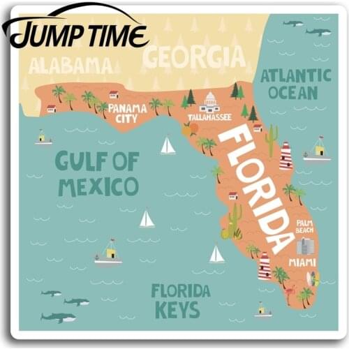Jump Time for Florida USA Map Vinyl Stickers Sticker Laptop Luggage Gift Car Bumper Decal Waterproof Car Accessories