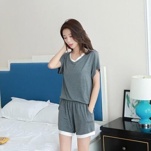 Womens Modale Pyjamas Loose V-neck Shorts Short-sleeved Pajamas Plus Size Summer Sleepwear Soft and Comfortable Lounge Wear 2020