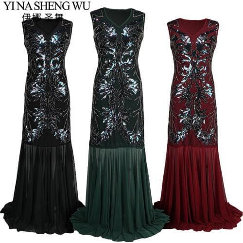 Vintage Great Gatsby Flapper Dresses V Neck Sequins Beaded Party Dress Art Deco Double Women 1920s Sexy Sleeveless Slim Clothing