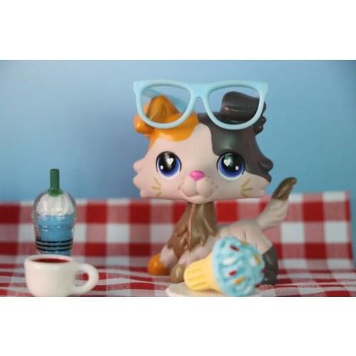 Pet Shop Custom Calico Collie, OOAK Whisker Collie Figure Brown and Yellow Purple Heart Eyes Collie wih 8pcs Accessories All