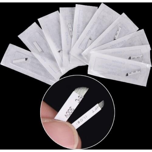 10pcs Lamina Microblading Needle Blade Permanent Makeup Eyebrow Tattoo Needles 7/9/11/12/14 Pin for Embroidery Manual Tattoo Pen